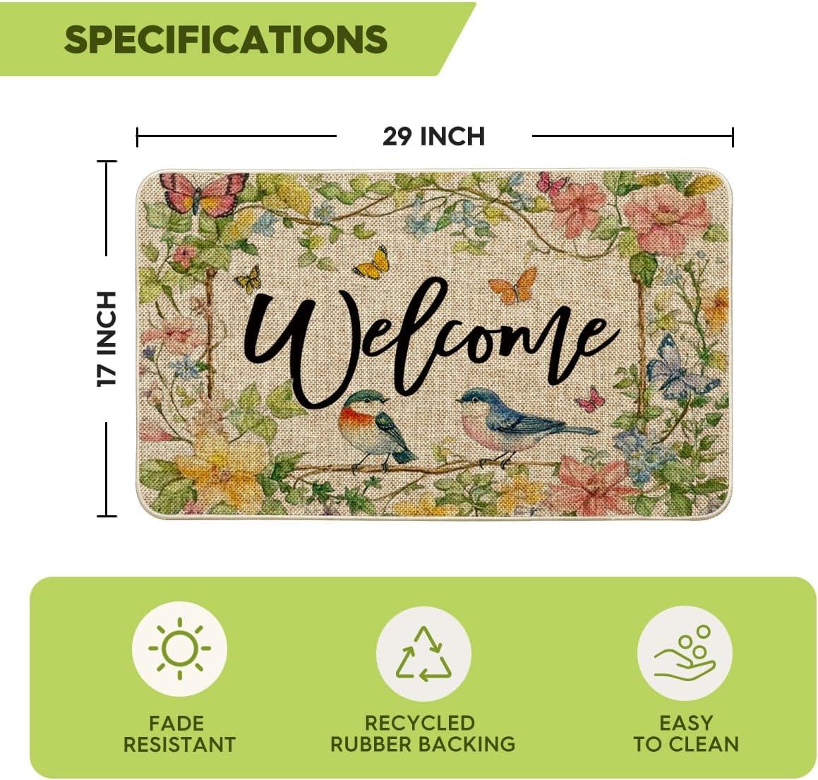 image:imageArtoid Mode Bird Flowers Welcome Spring Doormat Home Summer Decor LowProfile Switch Rug Door Mat Floor Mat for Indoor Outdoor 17x29 Inch