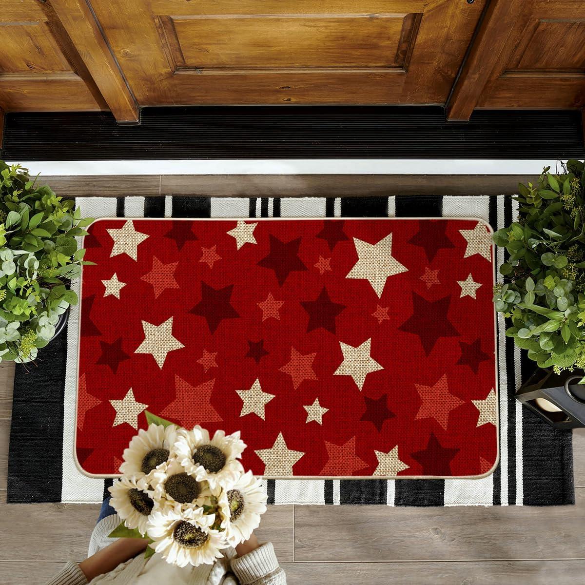 image:imageArtoid Mode Red Stars Patriotic 4TH of July Doormat Memorial Day Home Decor LowProfile Switch Rug Door Mat Floor Mat for Indoor Outdoor 17x29 Inch