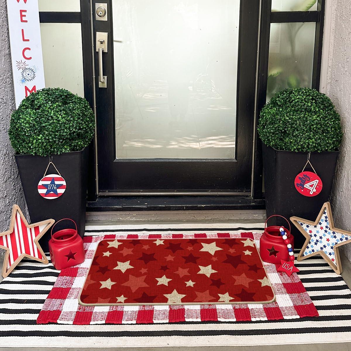 image:imageArtoid Mode Red Stars Patriotic 4TH of July Doormat Memorial Day Home Decor LowProfile Switch Rug Door Mat Floor Mat for Indoor Outdoor 17x29 Inch