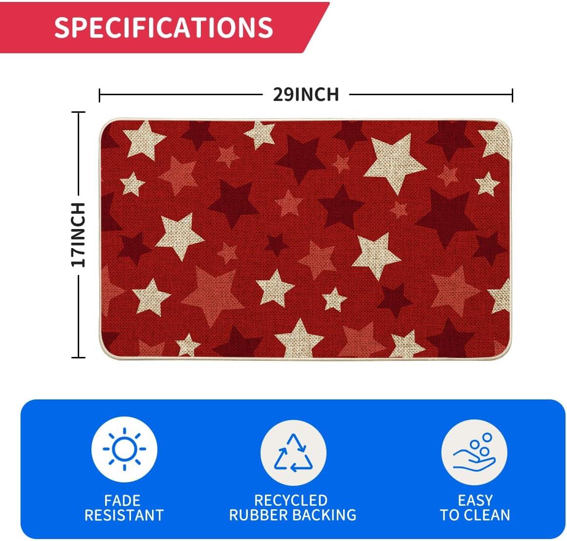 image:imageArtoid Mode Red Stars Patriotic 4TH of July Doormat Memorial Day Home Decor LowProfile Switch Rug Door Mat Floor Mat for Indoor Outdoor 17x29 Inch