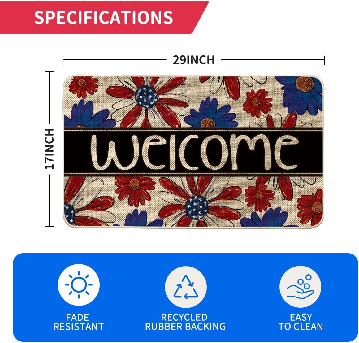 image:imageArtoid Mode Welcome Flowers Patriotic 4TH of July Doormat LowProfile Switch Rug Memorial Day Home Decor Door Mat Floor Mat for Indoor Outdoor 17x29 Inch