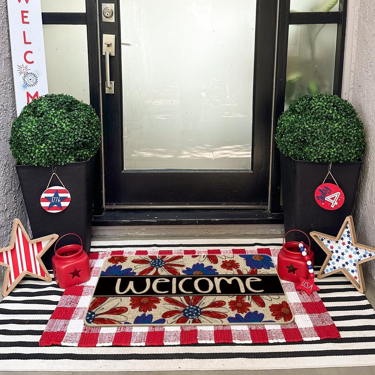 image:imageArtoid Mode Welcome Flowers Patriotic 4TH of July Doormat LowProfile Switch Rug Memorial Day Home Decor Door Mat Floor Mat for Indoor Outdoor 17x29 Inch