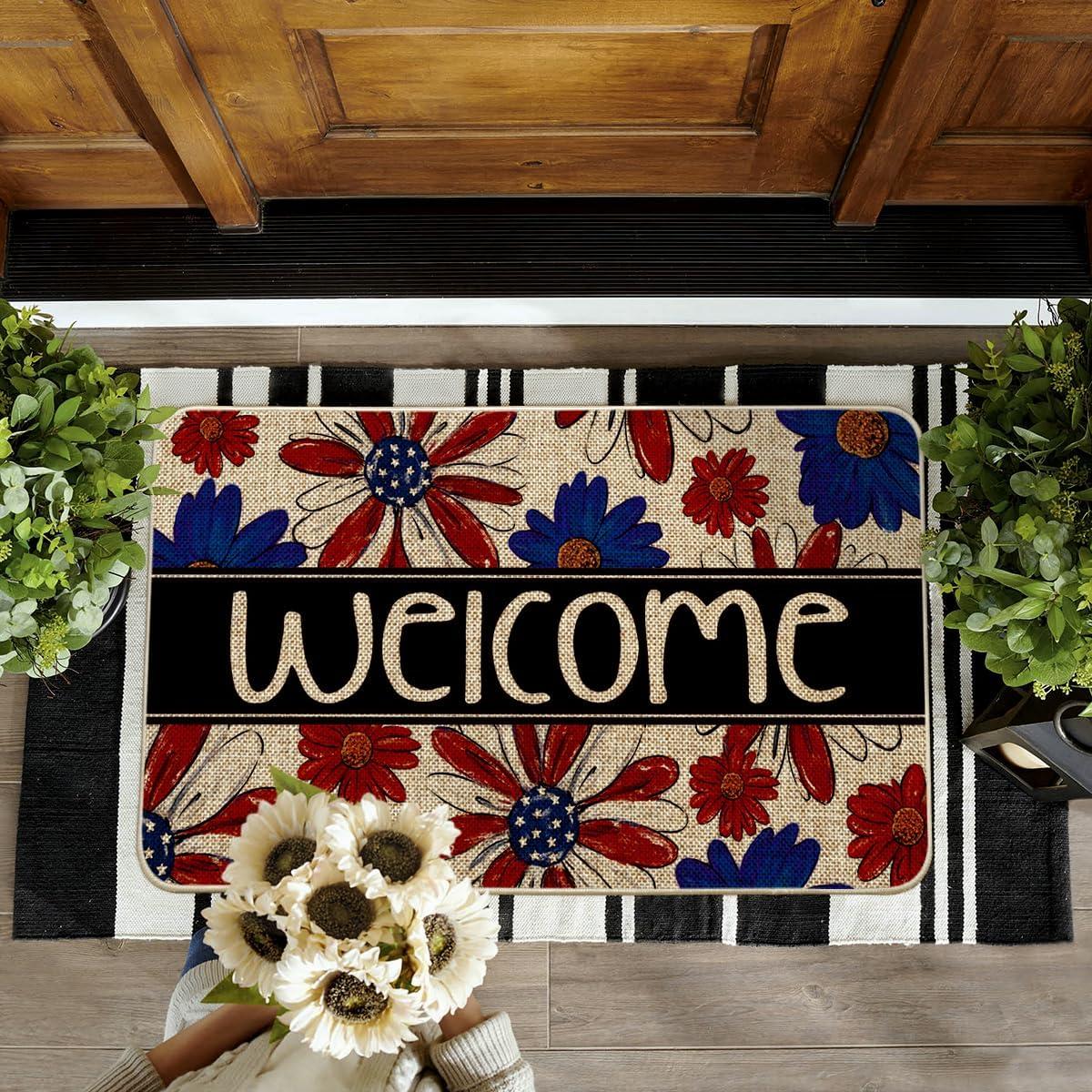 image:imageArtoid Mode Welcome Flowers Patriotic 4TH of July Doormat LowProfile Switch Rug Memorial Day Home Decor Door Mat Floor Mat for Indoor Outdoor 17x29 Inch