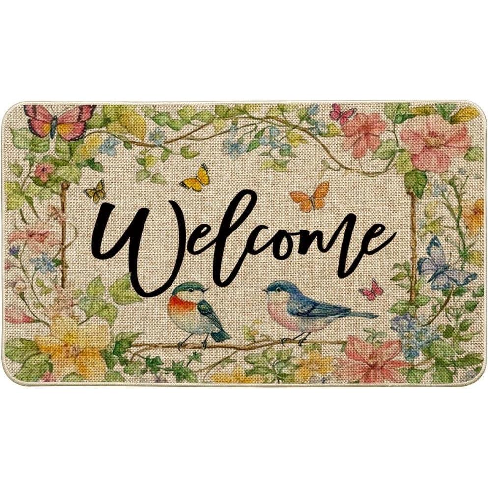 image:imageArtoid Mode Bird Flowers Welcome Spring Doormat Home Summer Decor LowProfile Switch Rug Door Mat Floor Mat for Indoor Outdoor 17x29 Inch