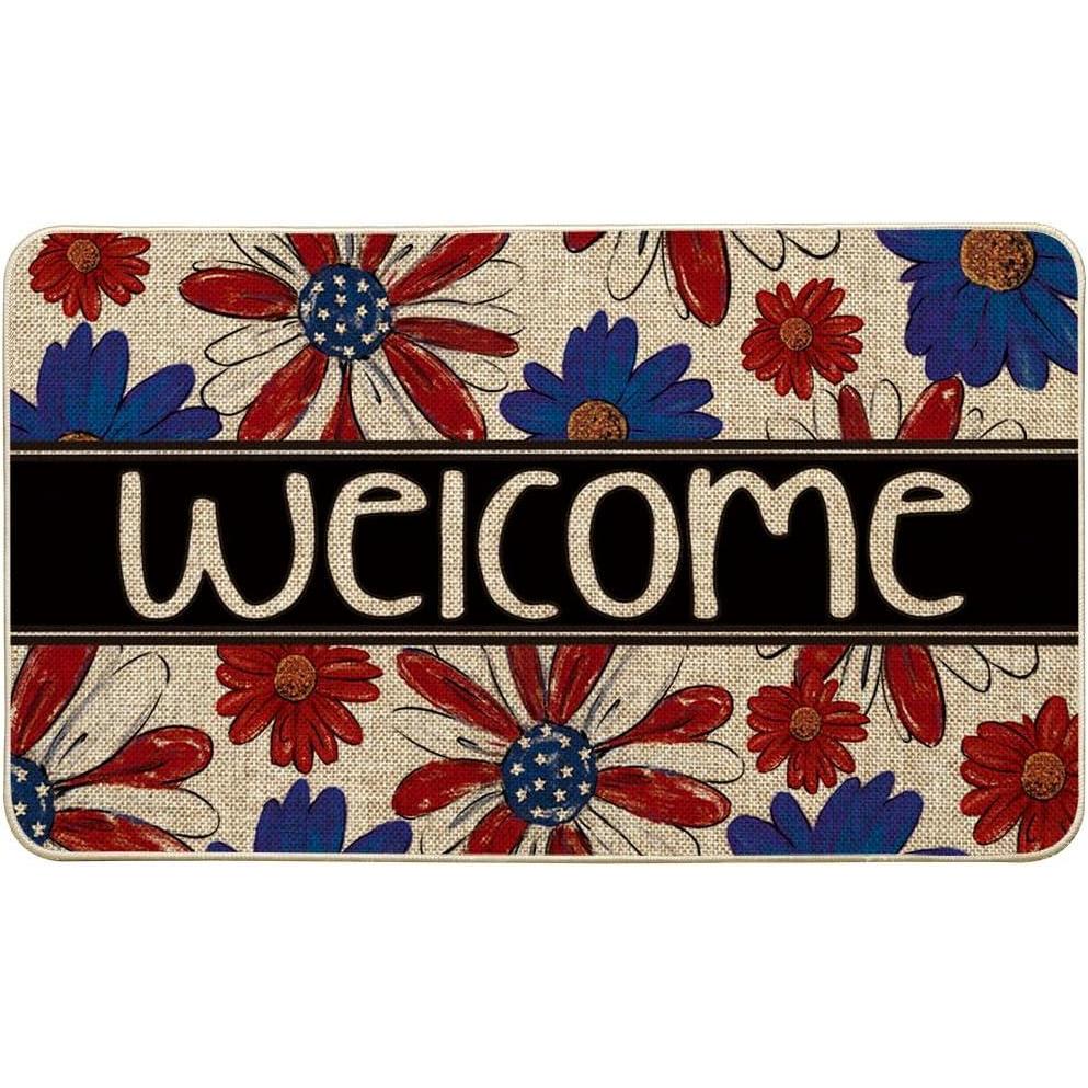 image:imageArtoid Mode Welcome Flowers Patriotic 4TH of July Doormat LowProfile Switch Rug Memorial Day Home Decor Door Mat Floor Mat for Indoor Outdoor 17x29 Inch