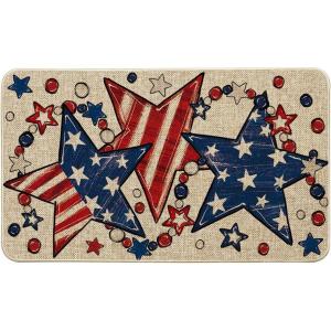 Artoid Mode American Flag Star Beads Patriotic 4TH of July Doormat, Memorial Day Home Decor Low-Profile Switch Rug Door Mat Floor Mat for Indoor Outdoor 17×29 Inch(Beige)