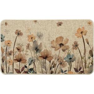 Artoid Mode Poppy Floral Leaves Spring Doormat, Home Summer Decor Low-Profile Switch Rug Door Mat Floor Mat for Indoor Outdoor 17×29 Inch(Beige)