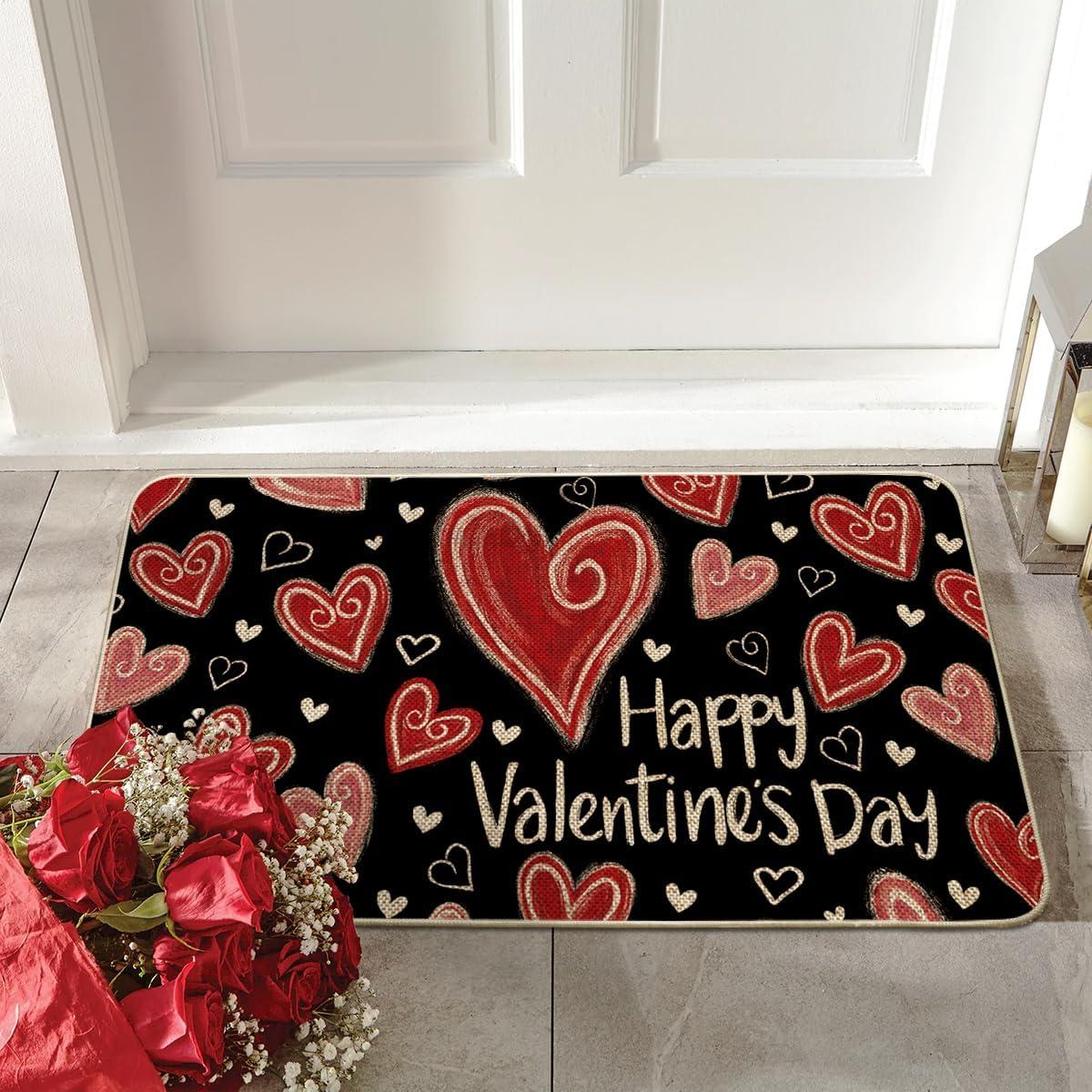 image:imageArtoid Mode Black Circle Love Heart Happy Valentines DoormatHome Decor LowProfile Door Mat Switch Rug Floor Mat for Indoor Outdoor 17x29 Inch