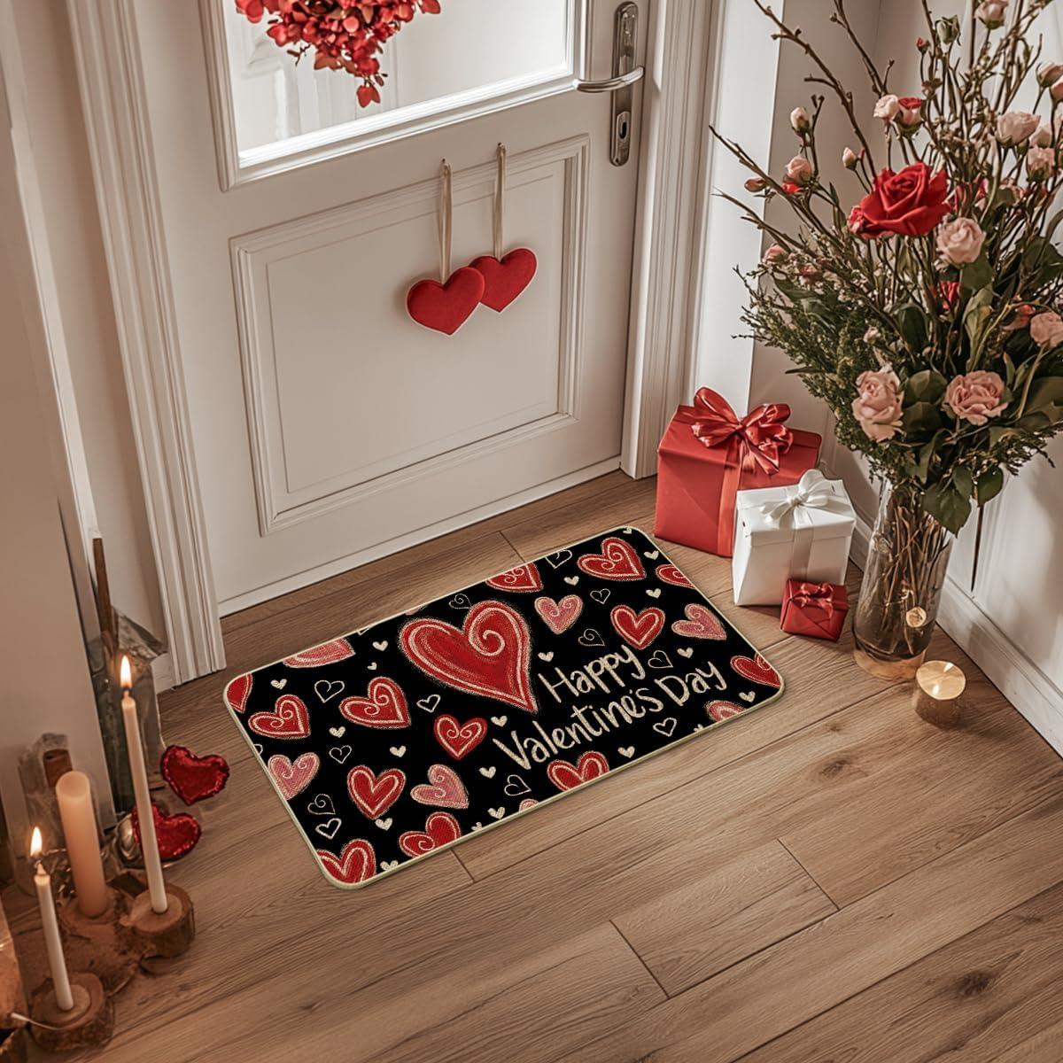 image:imageArtoid Mode Black Circle Love Heart Happy Valentines DoormatHome Decor LowProfile Door Mat Switch Rug Floor Mat for Indoor Outdoor 17x29 Inch