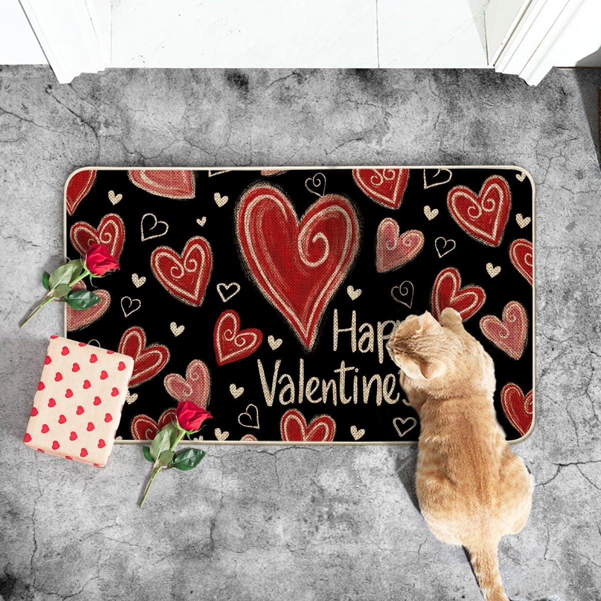 image:imageArtoid Mode Black Circle Love Heart Happy Valentines DoormatHome Decor LowProfile Door Mat Switch Rug Floor Mat for Indoor Outdoor 17x29 Inch