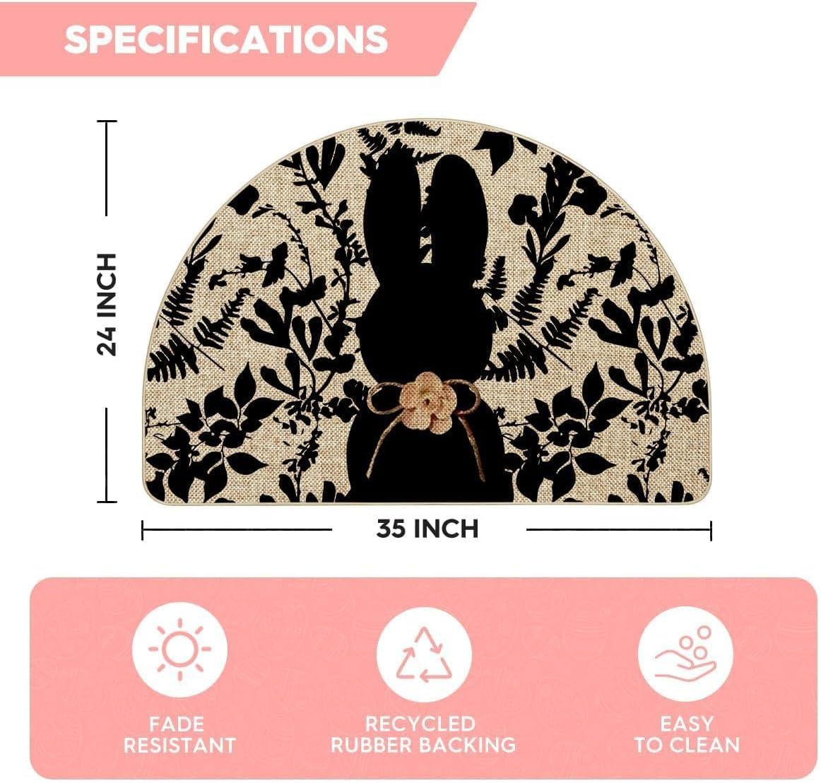image:imageArtoid Mode Black Rabbit Bunny Leaves Easter Doormat Home Decor LowProfile Switch Rug Door Mat Floor Mat for Indoor Outdoor 17x29 InchBeigeBlack