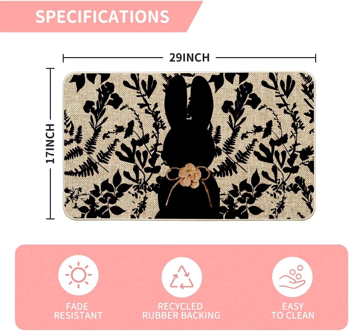 image:imageArtoid Mode Black Rabbit Bunny Leaves Easter Doormat Home Decor LowProfile Switch Rug Door Mat Floor Mat for Indoor Outdoor 17x29 InchBlack