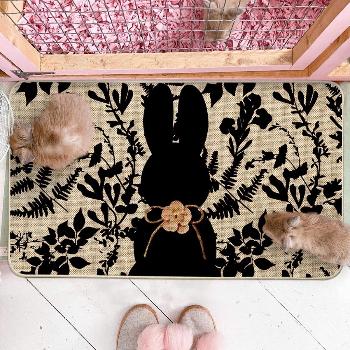 image:imageArtoid Mode Black Rabbit Bunny Leaves Easter Doormat Home Decor LowProfile Switch Rug Door Mat Floor Mat for Indoor Outdoor 17x29 InchBlack