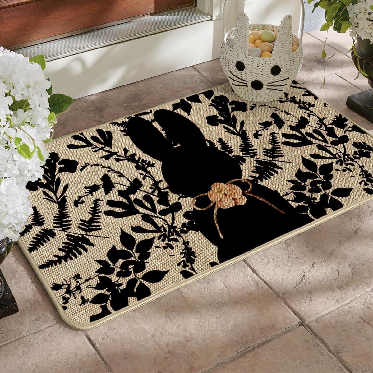 image:imageArtoid Mode Black Rabbit Bunny Leaves Easter Doormat Home Decor LowProfile Switch Rug Door Mat Floor Mat for Indoor Outdoor 17x29 InchBlack