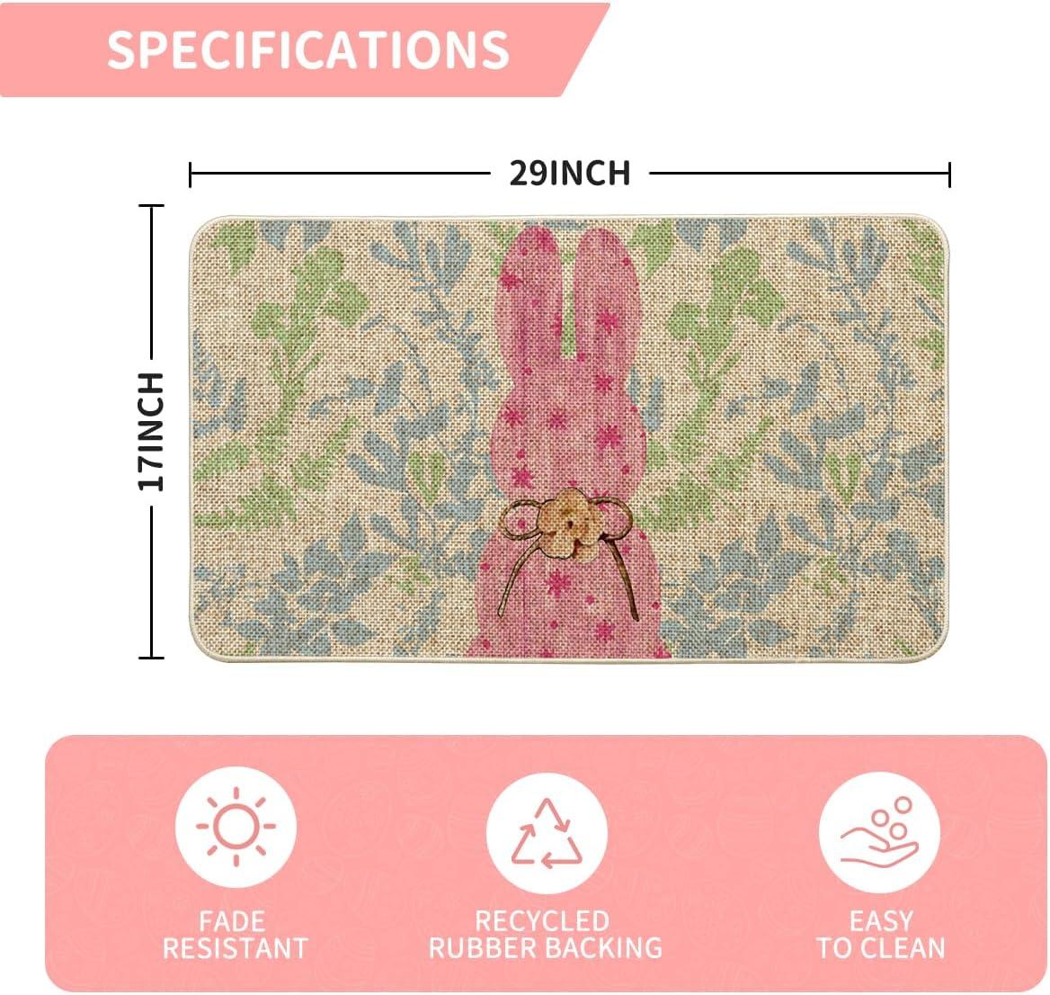 image:imageArtoid Mode Black Rabbit Bunny Leaves Easter Doormat Home Decor LowProfile Switch Rug Door Mat Floor Mat for Indoor Outdoor 17x29 InchPink