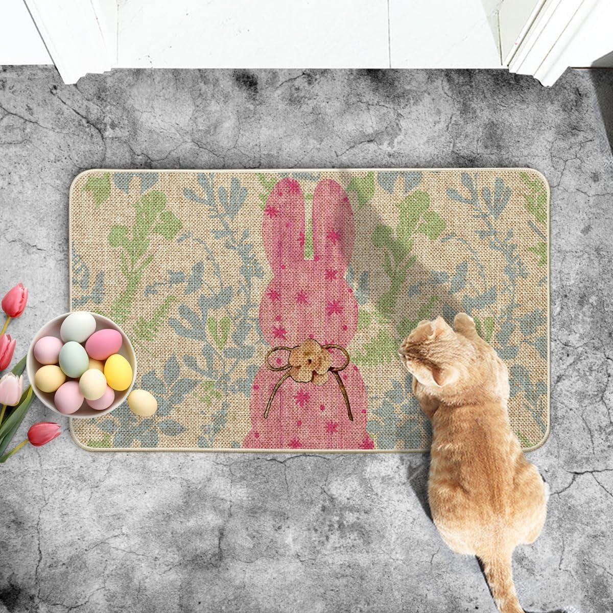 image:imageArtoid Mode Black Rabbit Bunny Leaves Easter Doormat Home Decor LowProfile Switch Rug Door Mat Floor Mat for Indoor Outdoor 17x29 InchPink