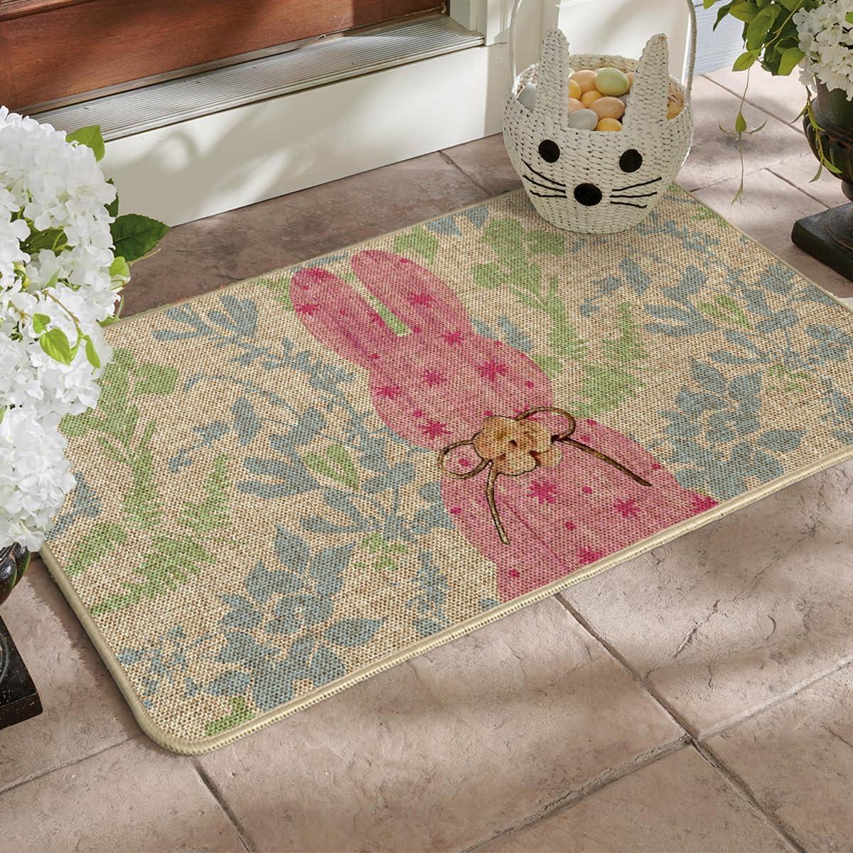 image:imageArtoid Mode Black Rabbit Bunny Leaves Easter Doormat Home Decor LowProfile Switch Rug Door Mat Floor Mat for Indoor Outdoor 17x29 InchPink