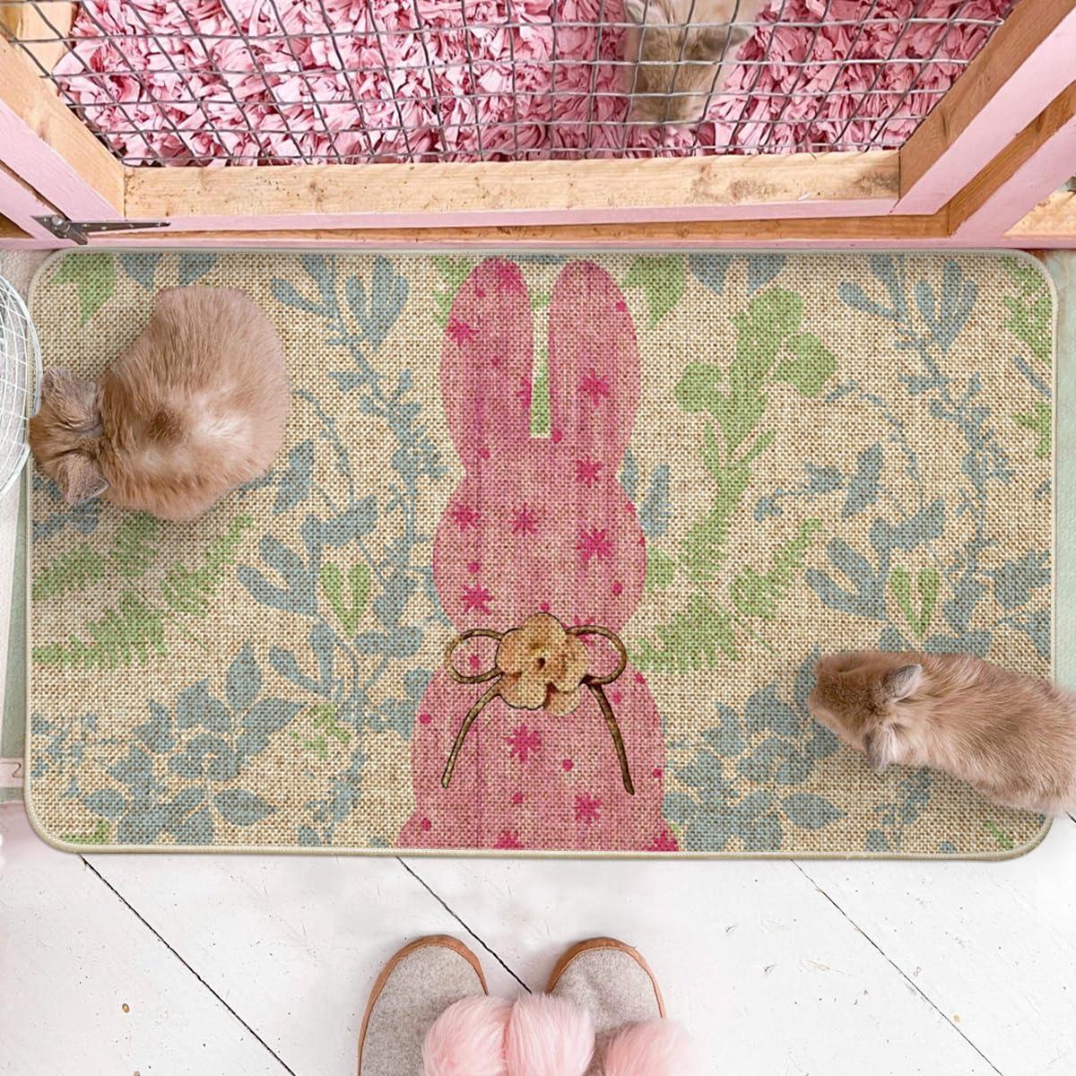 image:imageArtoid Mode Black Rabbit Bunny Leaves Easter Doormat Home Decor LowProfile Switch Rug Door Mat Floor Mat for Indoor Outdoor 17x29 InchPink