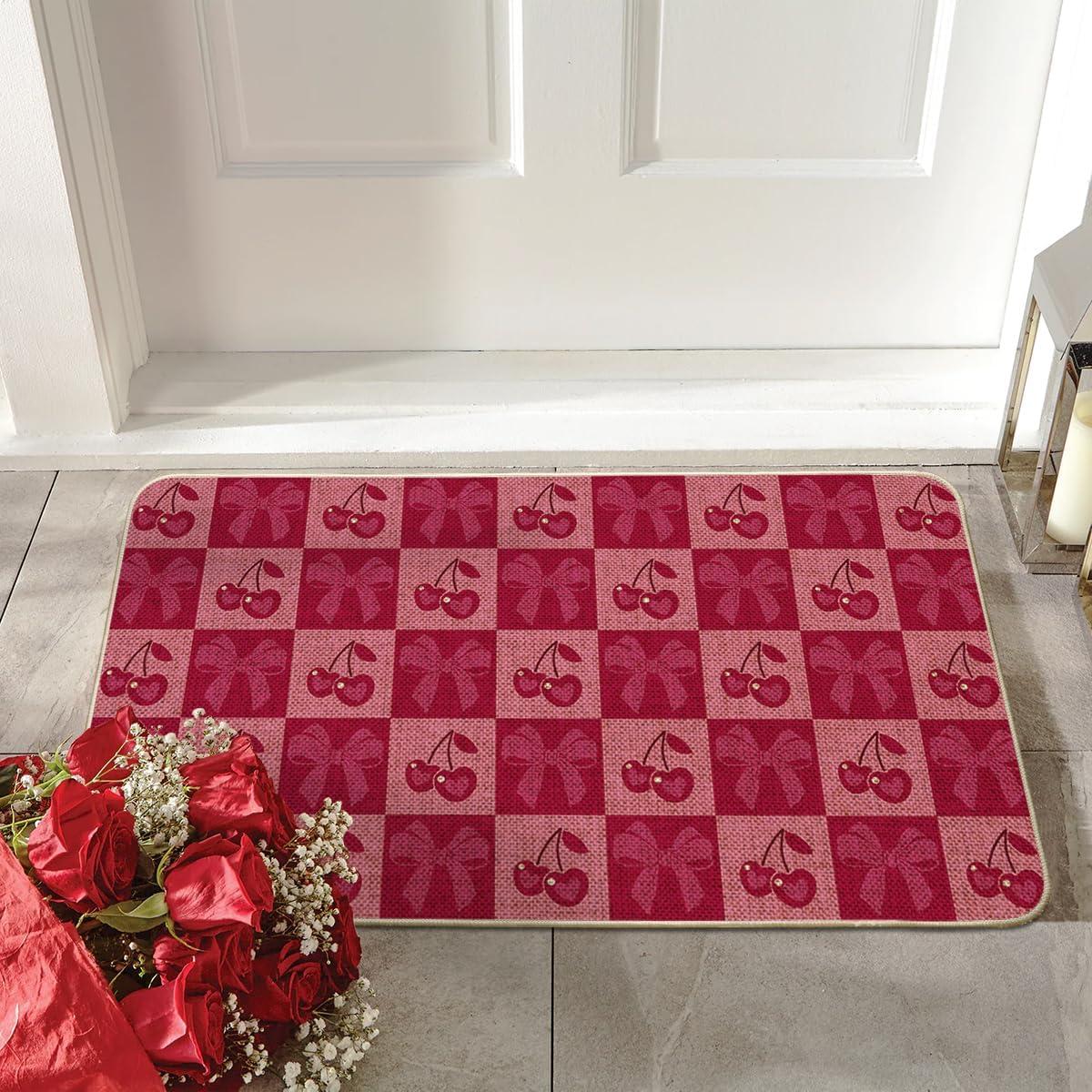 image:imageArtoid Mode Buffalo Plaid Cherry Bow Valentines DoormatHome Decor LowProfile Door Mat Switch Rug Floor Mat for Indoor Outdoor 17x29 Inch