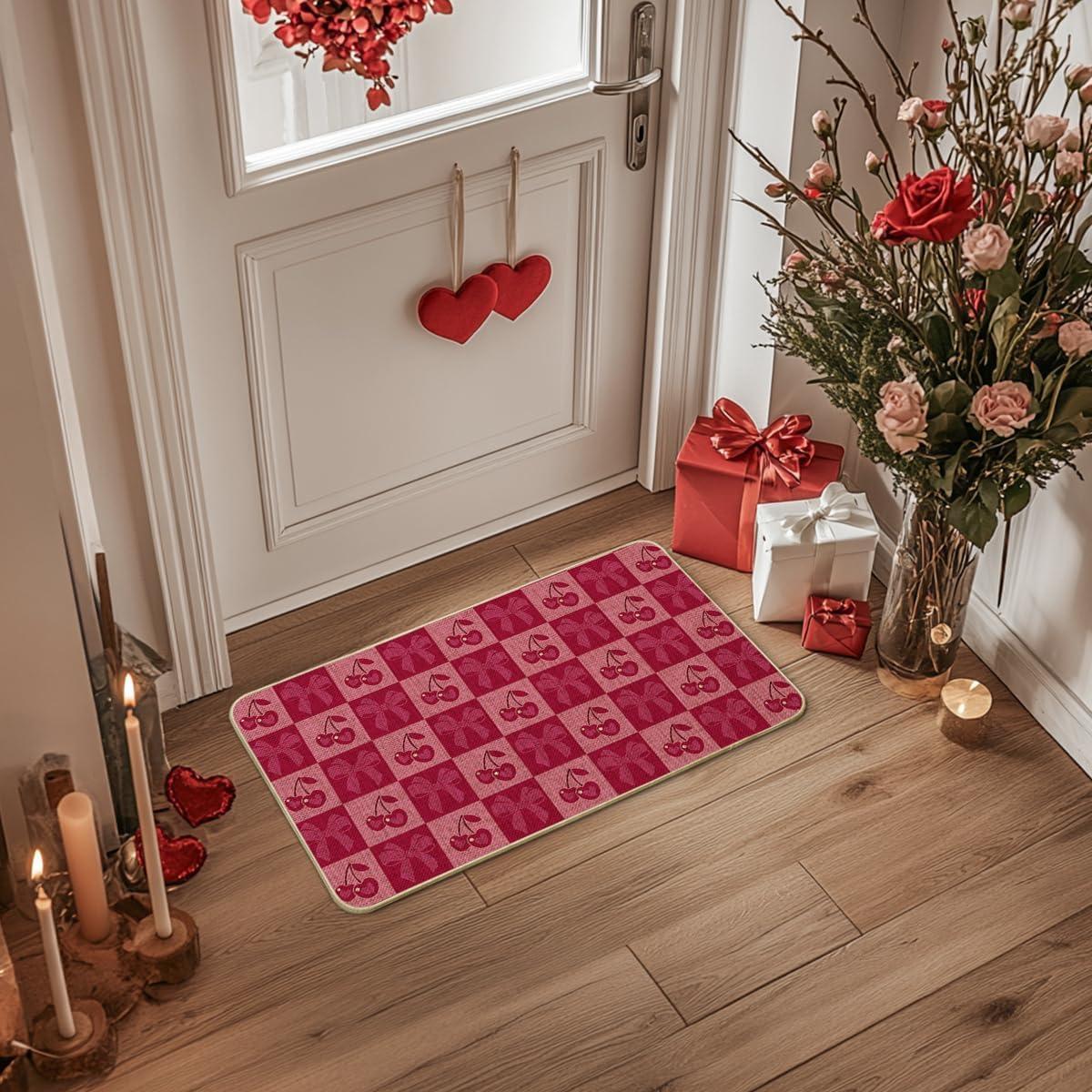 image:imageArtoid Mode Buffalo Plaid Cherry Bow Valentines DoormatHome Decor LowProfile Door Mat Switch Rug Floor Mat for Indoor Outdoor 17x29 Inch
