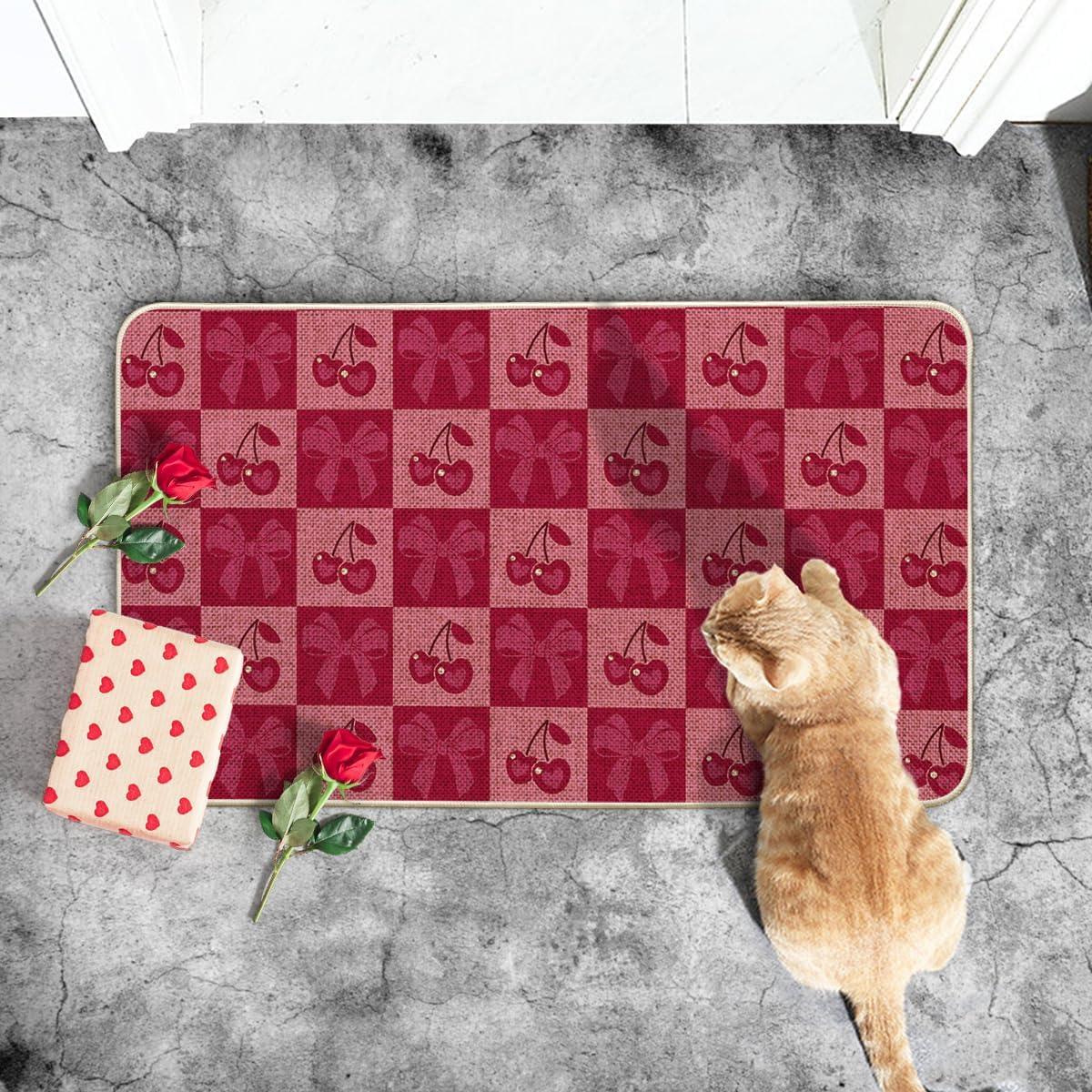 image:imageArtoid Mode Buffalo Plaid Cherry Bow Valentines DoormatHome Decor LowProfile Door Mat Switch Rug Floor Mat for Indoor Outdoor 17x29 Inch
