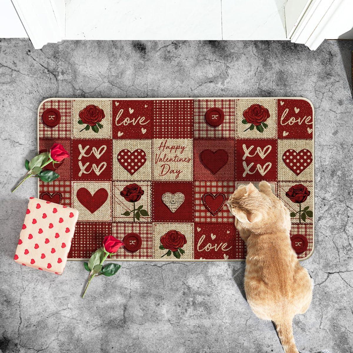 image:imageArtoid Mode Buffalo Plaid Love Hearts Valentines DoormatHome Decor LowProfile Door Mat Switch Rug Floor Mat for Indoor Outdoor 17x29 Inch