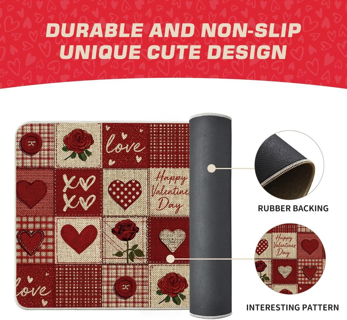 image:imageArtoid Mode Buffalo Plaid Love Hearts Valentines DoormatHome Decor LowProfile Door Mat Switch Rug Floor Mat for Indoor Outdoor 17x29 Inch
