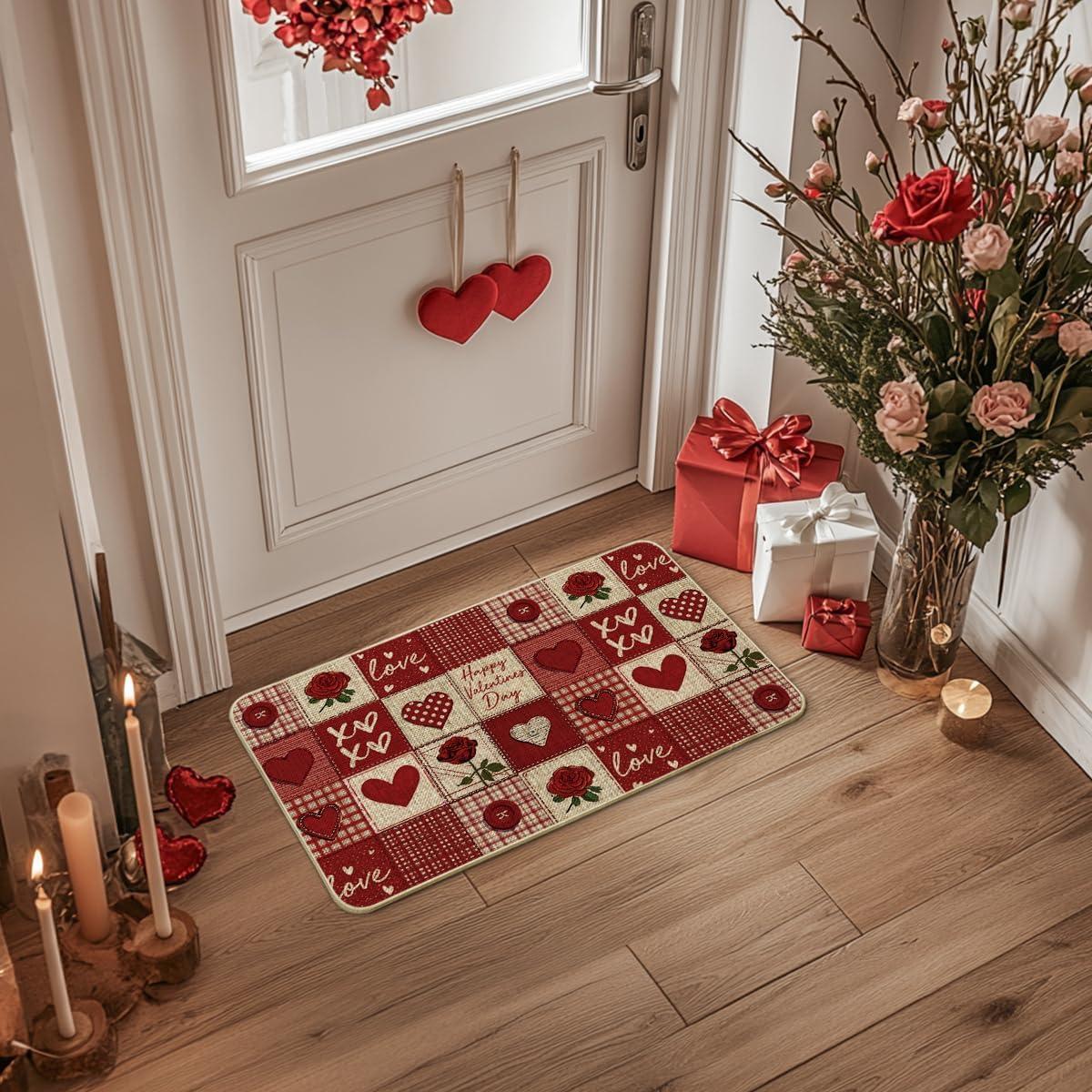 image:imageArtoid Mode Buffalo Plaid Love Hearts Valentines DoormatHome Decor LowProfile Door Mat Switch Rug Floor Mat for Indoor Outdoor 17x29 Inch
