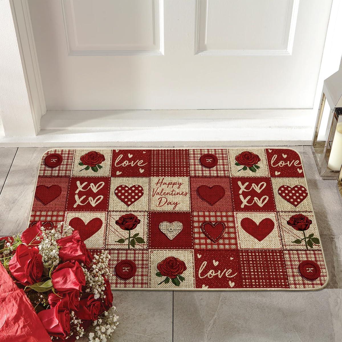 image:imageArtoid Mode Buffalo Plaid Love Hearts Valentines DoormatHome Decor LowProfile Door Mat Switch Rug Floor Mat for Indoor Outdoor 17x29 Inch
