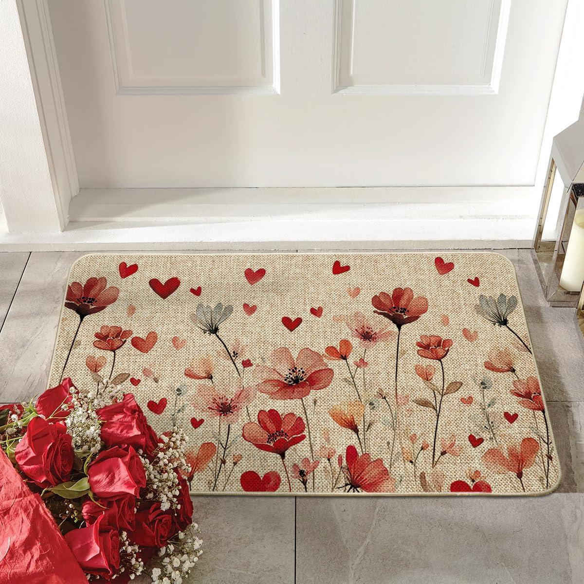 image:imageArtoid Mode Flowers Love Heart Valentines DoormatHome Decor LowProfile Door Mat Switch Rug Floor Mat for Indoor Outdoor 17x29 Inch