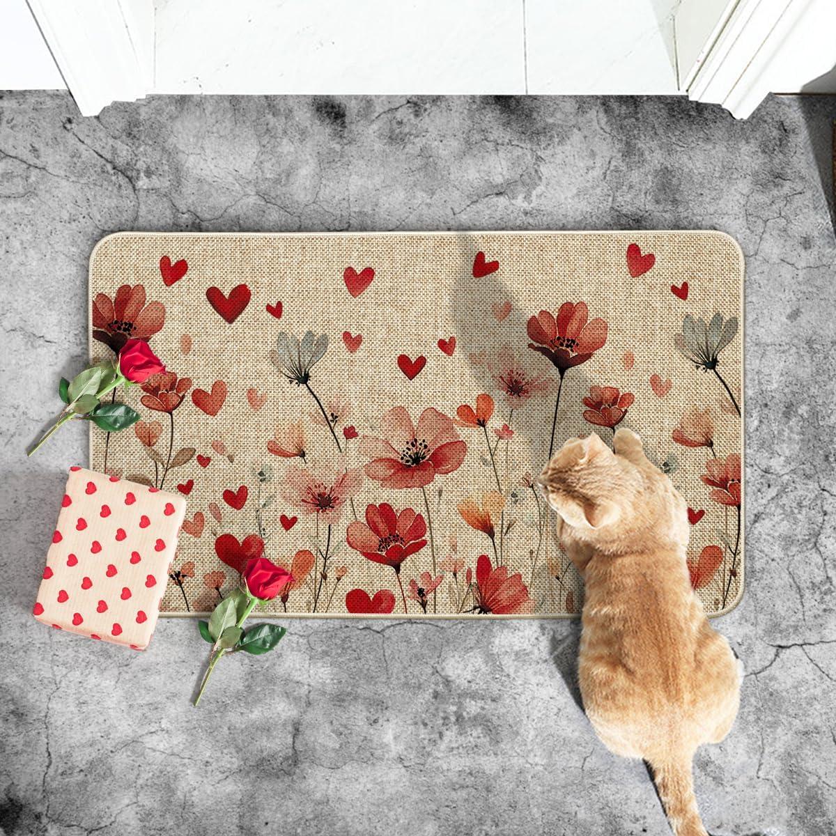 image:imageArtoid Mode Flowers Love Heart Valentines DoormatHome Decor LowProfile Door Mat Switch Rug Floor Mat for Indoor Outdoor 17x29 Inch