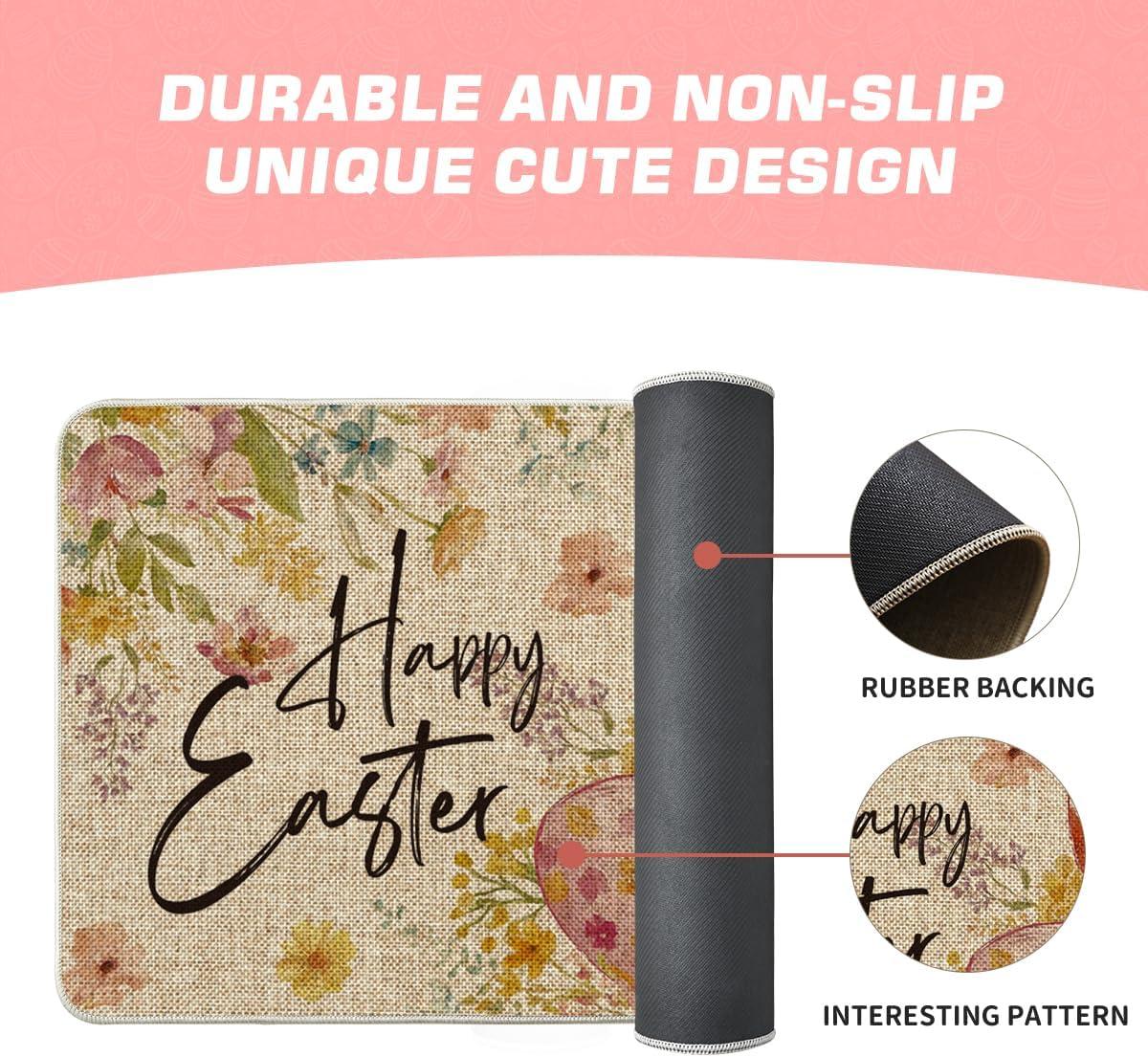 image:imageArtoid Mode Flowers Rabbit Bunny Eggs Happy Easter Doormat Home Decor LowProfile Switch Rug Door Mat Floor Mat for Indoor Outdoor 17x29 Inch