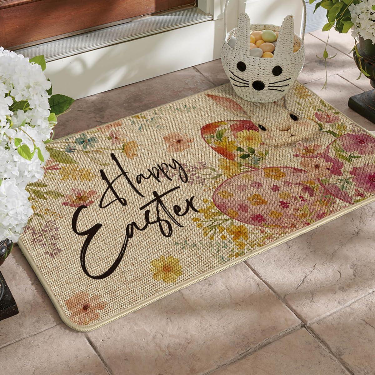 image:imageArtoid Mode Flowers Rabbit Bunny Eggs Happy Easter Doormat Home Decor LowProfile Switch Rug Door Mat Floor Mat for Indoor Outdoor 17x29 Inch