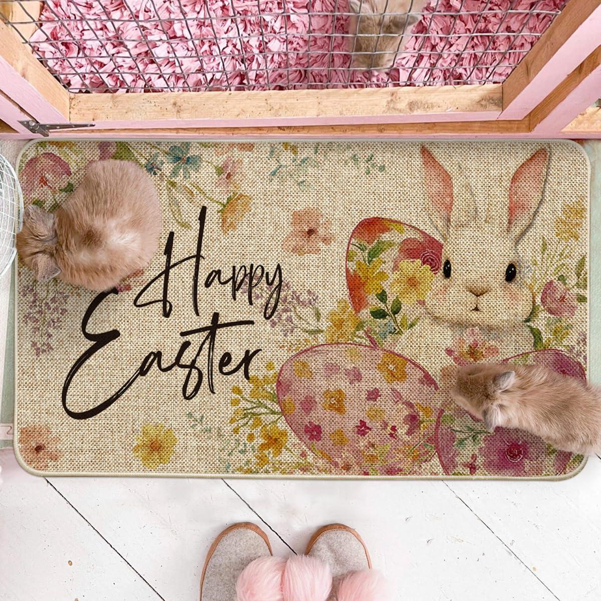 image:imageArtoid Mode Flowers Rabbit Bunny Eggs Happy Easter Doormat Home Decor LowProfile Switch Rug Door Mat Floor Mat for Indoor Outdoor 17x29 Inch