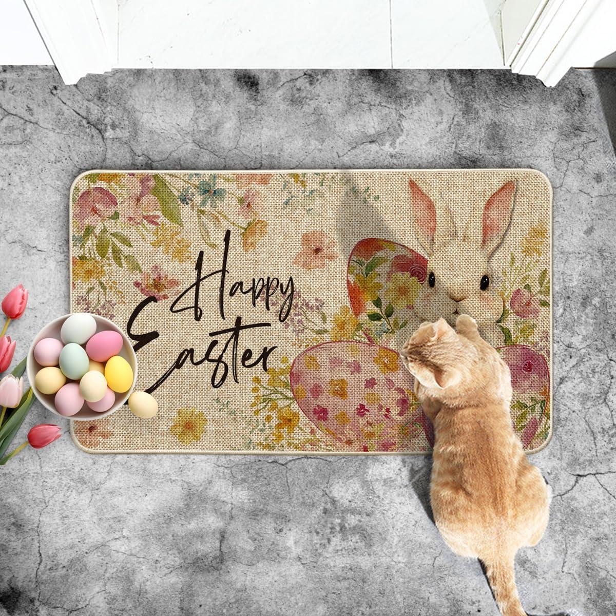 image:imageArtoid Mode Flowers Rabbit Bunny Eggs Happy Easter Doormat Home Decor LowProfile Switch Rug Door Mat Floor Mat for Indoor Outdoor 17x29 Inch