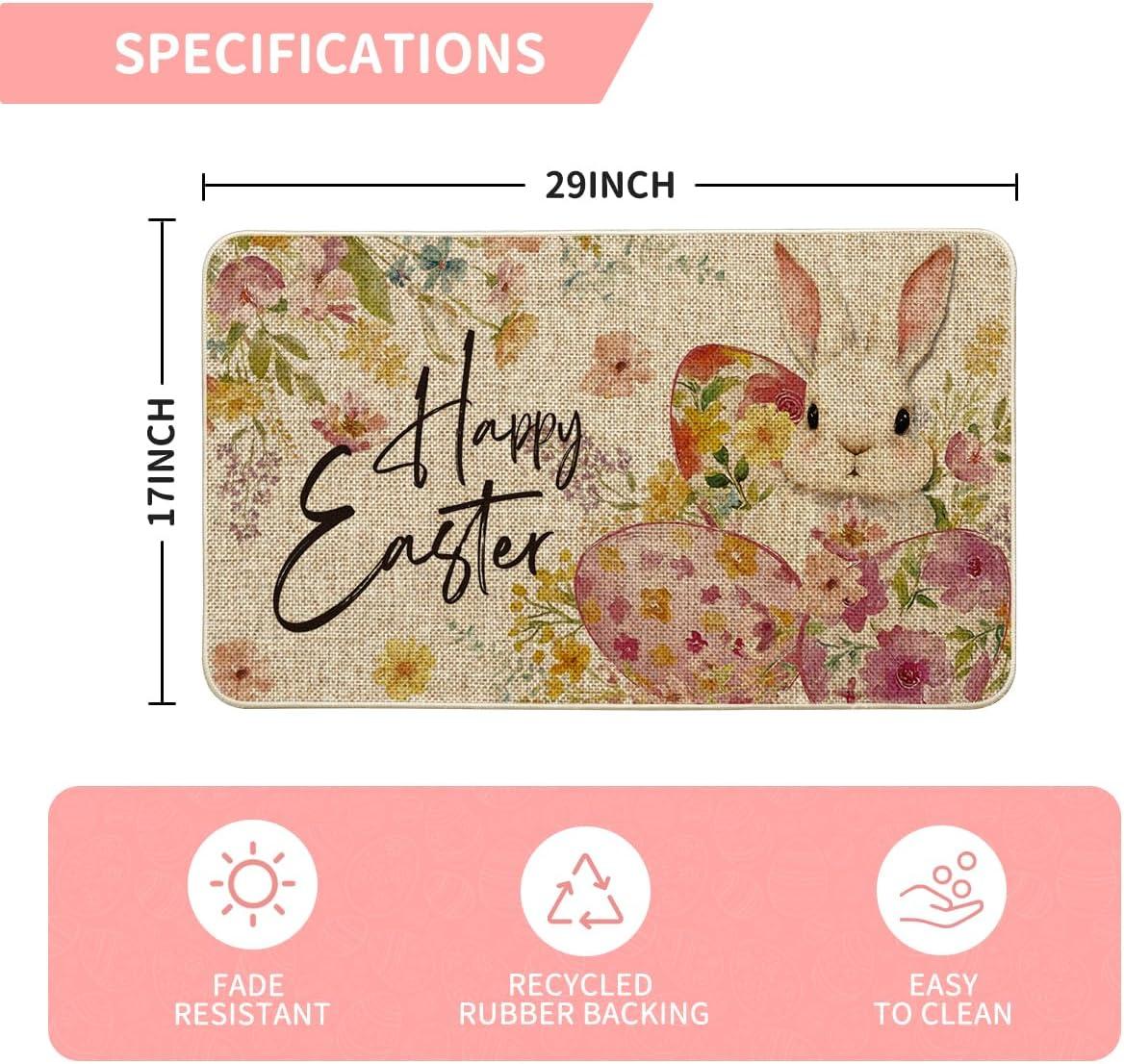 image:imageArtoid Mode Flowers Rabbit Bunny Eggs Happy Easter Doormat Home Decor LowProfile Switch Rug Door Mat Floor Mat for Indoor Outdoor 17x29 Inch