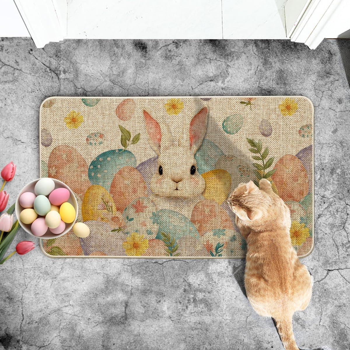 image:imageArtoid Mode Rabbit Bunny Eggs Leaves Flowers Easter Doormat Home Decor LowProfile Switch Rug Door Mat Floor Mat for Indoor Outdoor 17x29 Inch