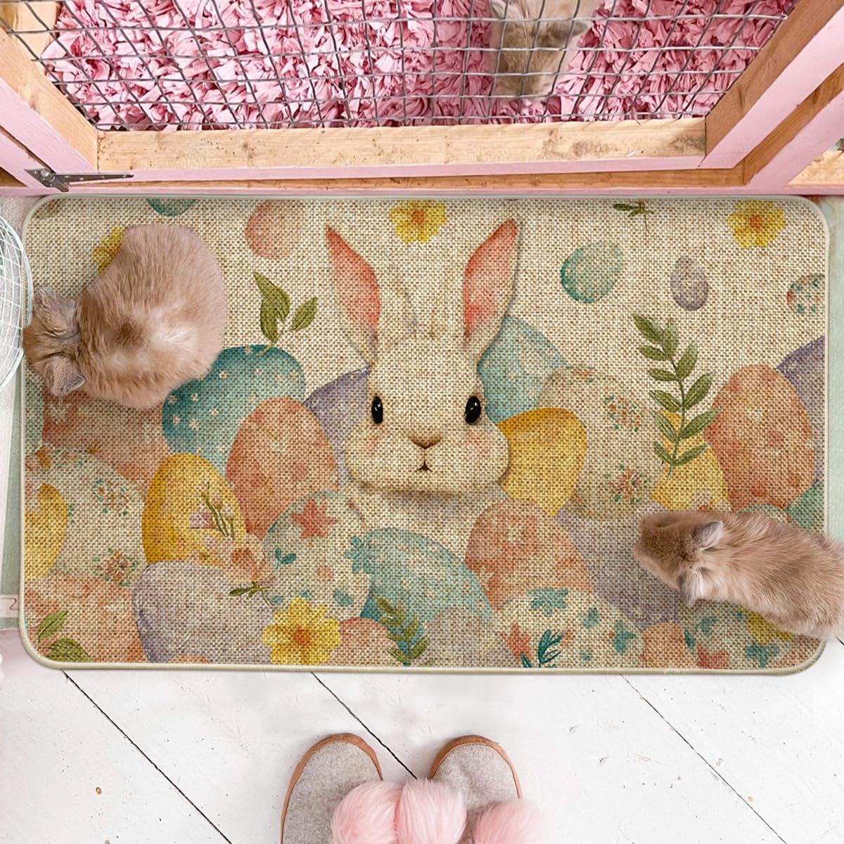 image:imageArtoid Mode Rabbit Bunny Eggs Leaves Flowers Easter Doormat Home Decor LowProfile Switch Rug Door Mat Floor Mat for Indoor Outdoor 17x29 Inch