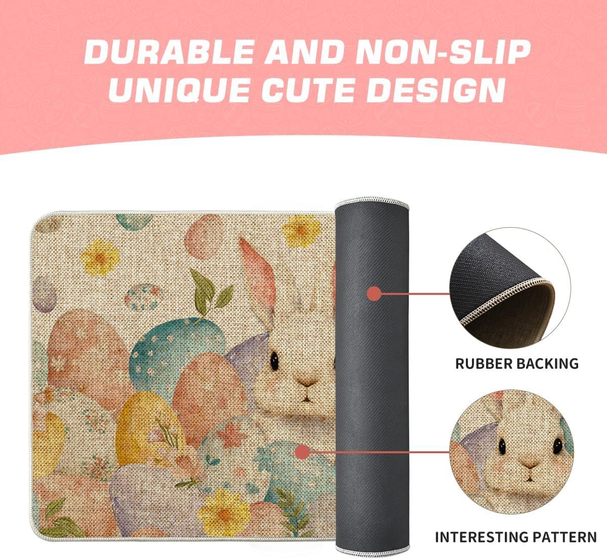 image:imageArtoid Mode Rabbit Bunny Eggs Leaves Flowers Easter Doormat Home Decor LowProfile Switch Rug Door Mat Floor Mat for Indoor Outdoor 17x29 Inch