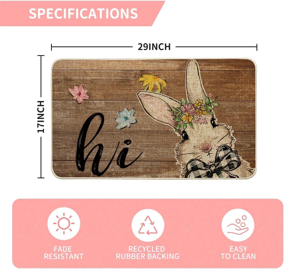 image:imageArtoid Mode Rabbit Bunny Flowers Hi Easter Doormat Home Decor LowProfile Switch Rug Door Mat Floor Mat for Indoor Outdoor 17x29 Inch