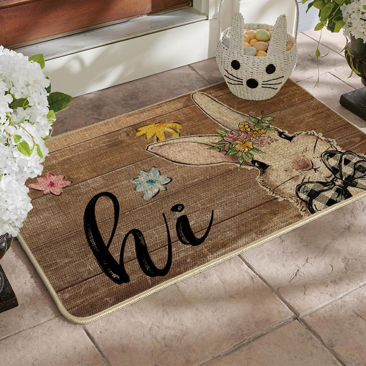image:imageArtoid Mode Rabbit Bunny Flowers Hi Easter Doormat Home Decor LowProfile Switch Rug Door Mat Floor Mat for Indoor Outdoor 17x29 Inch