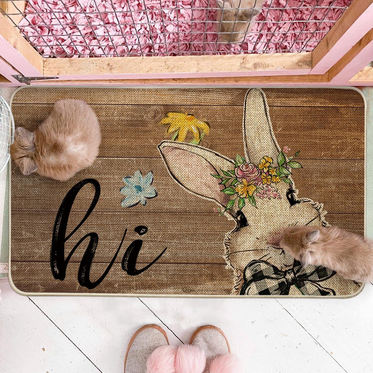 image:imageArtoid Mode Rabbit Bunny Flowers Hi Easter Doormat Home Decor LowProfile Switch Rug Door Mat Floor Mat for Indoor Outdoor 17x29 Inch