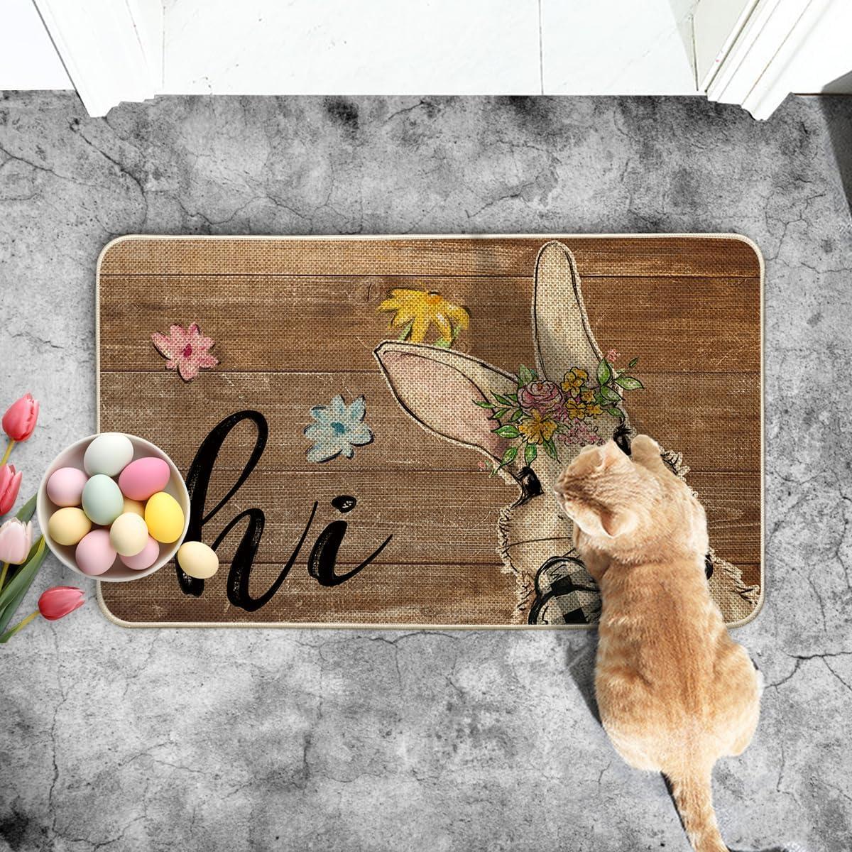 image:imageArtoid Mode Rabbit Bunny Flowers Hi Easter Doormat Home Decor LowProfile Switch Rug Door Mat Floor Mat for Indoor Outdoor 17x29 Inch