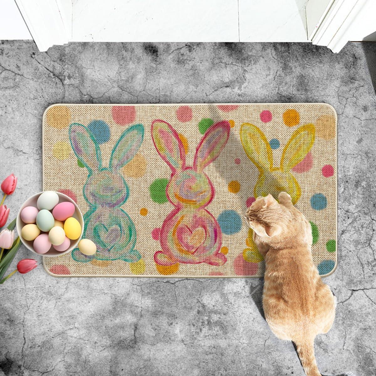 image:imageArtoid Mode Rabbit Bunny Love Heart Easter Doormat Home Decor LowProfile Switch Rug Door Mat Floor Mat for Indoor Outdoor 17x29 Inch