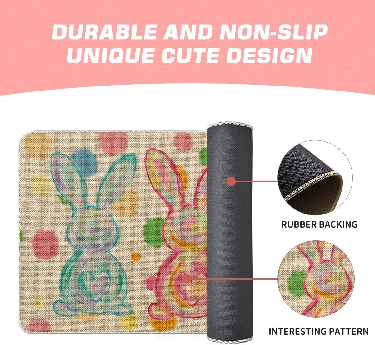 image:imageArtoid Mode Rabbit Bunny Love Heart Easter Doormat Home Decor LowProfile Switch Rug Door Mat Floor Mat for Indoor Outdoor 17x29 Inch