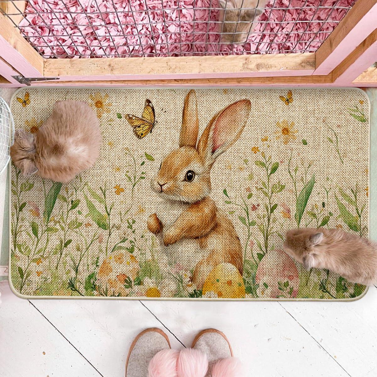 image:imageArtoid Mode Rabbit Daisy Bunny Eggs Butterfly Easter Doormat Home Decor LowProfile Switch Rug Door Mat Floor Mat for Indoor Outdoor 17x29 Inch