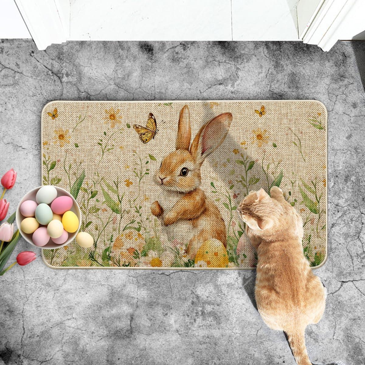 image:imageArtoid Mode Rabbit Daisy Bunny Eggs Butterfly Easter Doormat Home Decor LowProfile Switch Rug Door Mat Floor Mat for Indoor Outdoor 17x29 Inch