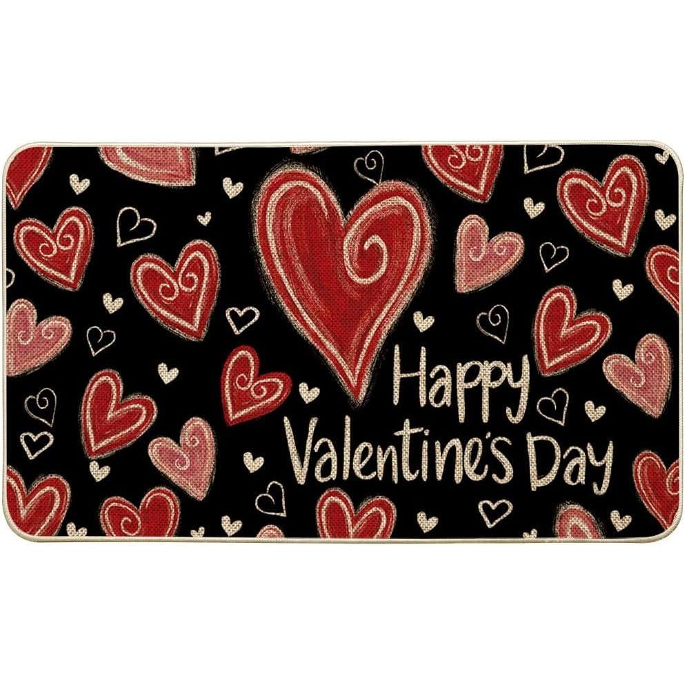 image:imageArtoid Mode Black Circle Love Heart Happy Valentines DoormatHome Decor LowProfile Door Mat Switch Rug Floor Mat for Indoor Outdoor 17x29 Inch
