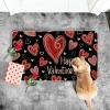 Artoid Mode Black Circle Love Heart Happy Valentines Doormat,Home Decor Low-Profile Door Mat Switch Rug Floor Mat for Indoor Outdoor 17×29 Inch