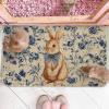 Artoid Mode Rabbit Bunny Blue Porcelain Flowers Bow Easter Doormat, Home Decor Low-Profile Switch Rug Door Mat Floor Mat for Indoor Outdoor 17×29 Inch
